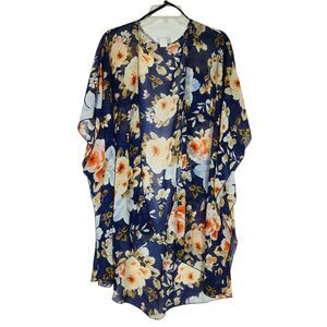 Emory Park 3XL Navy Floral Chiffon Kimono Duster Shawl | Colorful Sheer